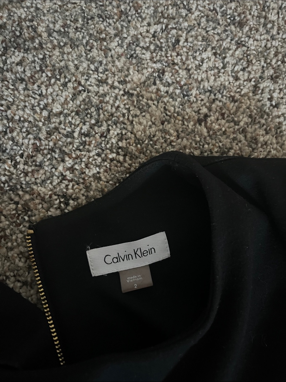 Calvin Klein Black Sheath Dress with Red, White and Tan Striped Hem
